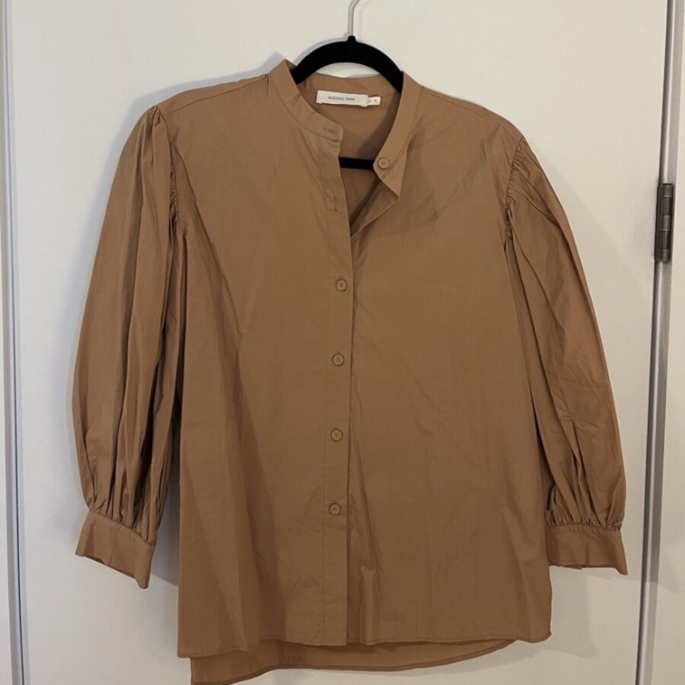Mijeong Park Puff Sleeve Shirt - Size SMALL, Color Mocha